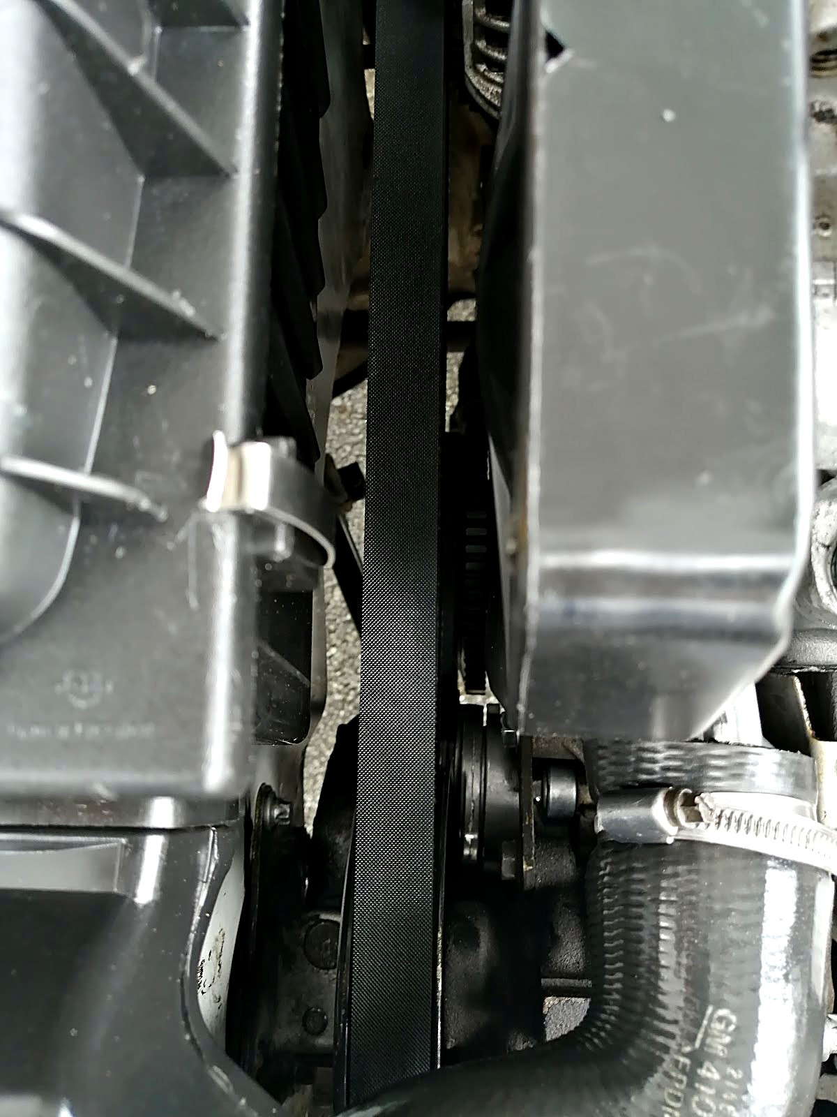Drive belt and pulley detail during a service